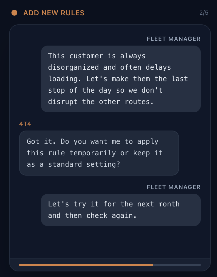 4T4 capturing an operational rule from a fleet manager